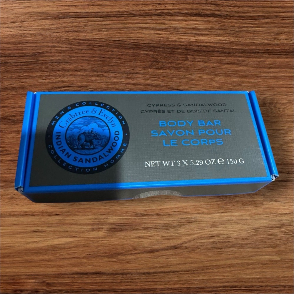 3 Crabtree & Evelyn Men's INDIAN SANDALWOOD with CYPRESS Body Bar Bath Soaps